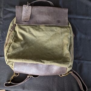 Rehard Italy Army Green Brown Leather Backpack
